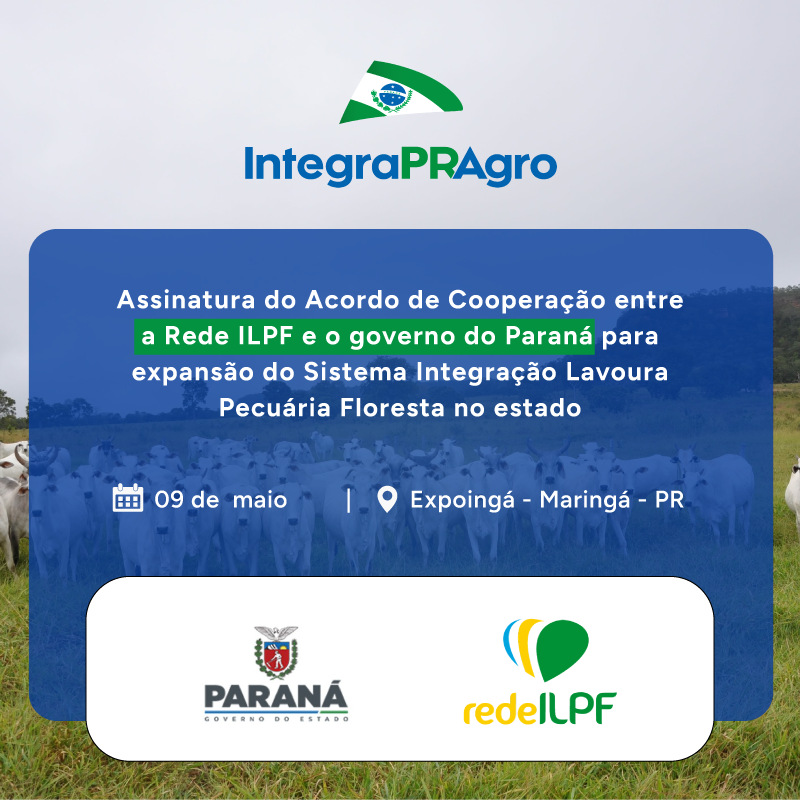 Leia mais sobre o artigo Rede ILPF e governo do Paraná assinam nesta sexta (9) acordo para estímulo à expansão do Sistema de Integração-Lavoura-Pecuária-Floresta no estado